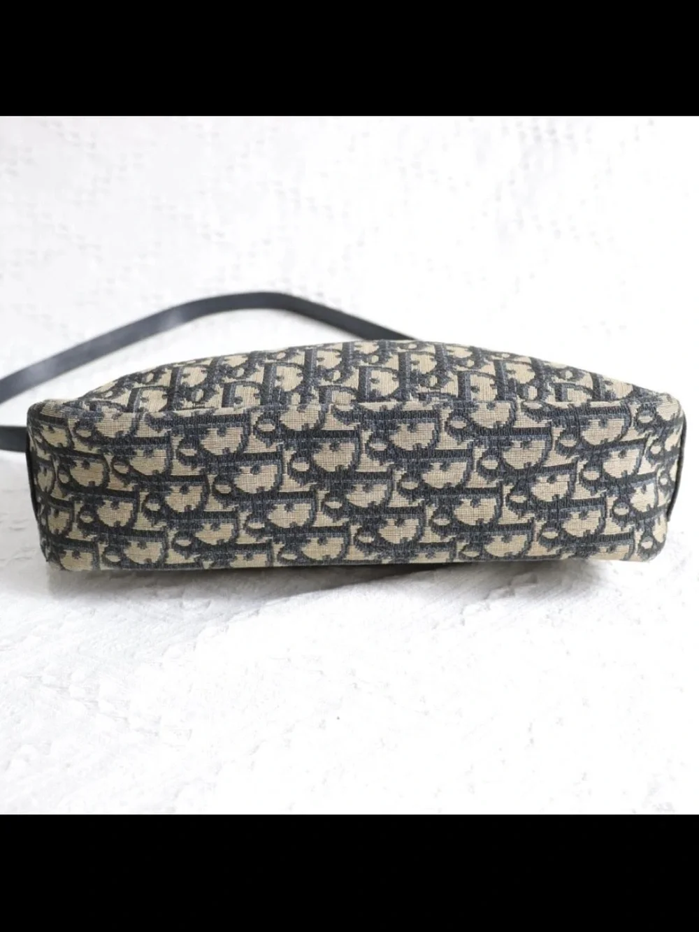 Dior Navy and Beige Monogram Shoulder Bag with Gold Accent